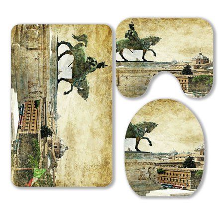 ABPHQTO Great Italian Landmarks Series 3 Piece Bathroom Rugs Set Bath Rug Contour Mat and Toilet Lid Cover