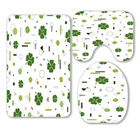 ABPHQTO Green Clover 3 Piece Bathroom Rugs Set Bath Rug Contour Mat and Toilet Lid Cover