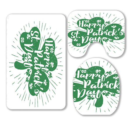 ABPHQTO Green Clover 3 Piece Bathroom Rugs Set Bath Rug Contour Mat and Toilet Lid Cover