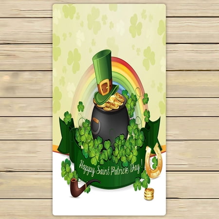 ABPHQTO Green Clover Card Clover Cauldron Gold Towels,Beach Bath Pool Sprot Travel Hand Spa Towel 30x56 Inch