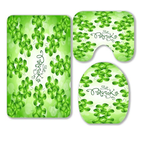 ABPHQTO Green Clover Card With Green 3 Piece Bathroom Rugs Set Bath Rug Contour Mat and Toilet Lid Cover