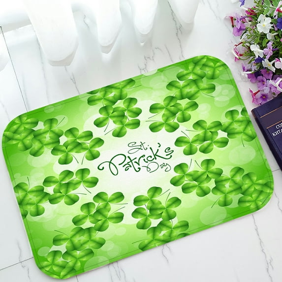 ABPHQTO Green Clover Card With Green Doormat Entrance Rug Area Rug Floor Mat Home Decor 23.5x16.7 Inch
