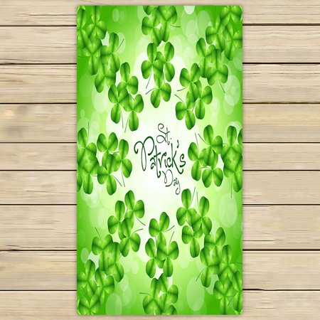 ABPHQTO Green Clover Card With Green Towels,Beach Bath Pool Sprot Travel Hand Spa Towel 30x56 Inch