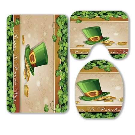ABPHQTO Green Clover3 Piece Bathroom Rugs Set Bath Rug Contour Mat and Toilet Lid Cover