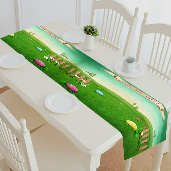 ABPHQTO Green Rustic Landscape Easter Eggs Table Runner Placemat Tablecloth For Home Decor 14x72 Inch
