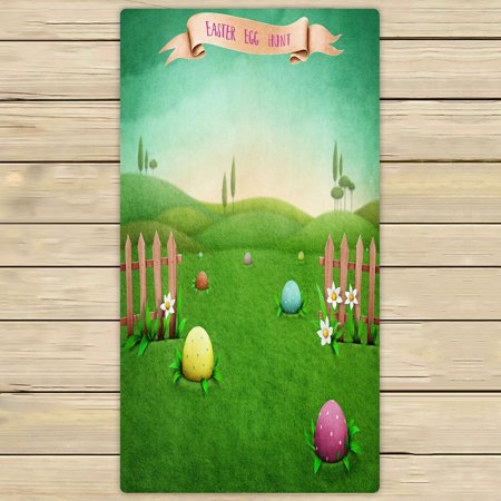ABPHQTO Green Rustic Landscape Easter Eggs Towels,Beach Bath Pool Sprot Travel Hand Spa Towel 30x56 Inch