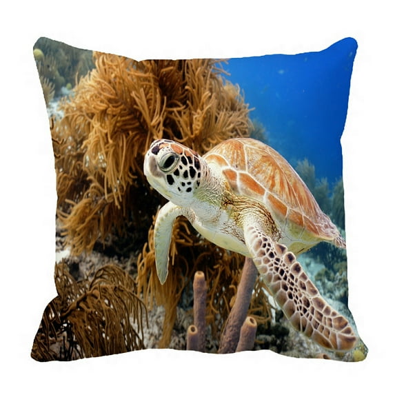 ABPHQTO Green Sea Turtle Swimming Tropical Coral Reef Bonaire Pillow Case Pillow Cover Pillow Protector Two Sides For Couch Bed 16x16 Inch