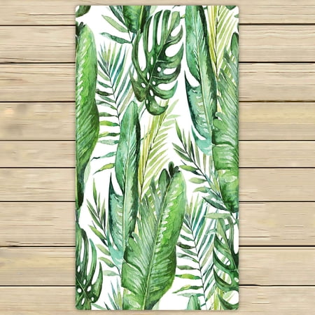 ABPHQTO Green Tropical Palm Leaves On White Towels,Beach Bath Pool Sprot Travel Hand Spa Towel 30x56 Inch