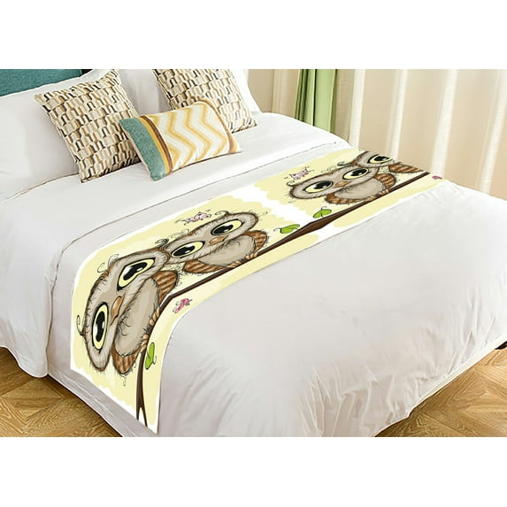 ABPHQTO Greeting Card With Two Cute Cartoon Owls Bed Runner Bedding Scarf Bed Decoration 20x95 inch