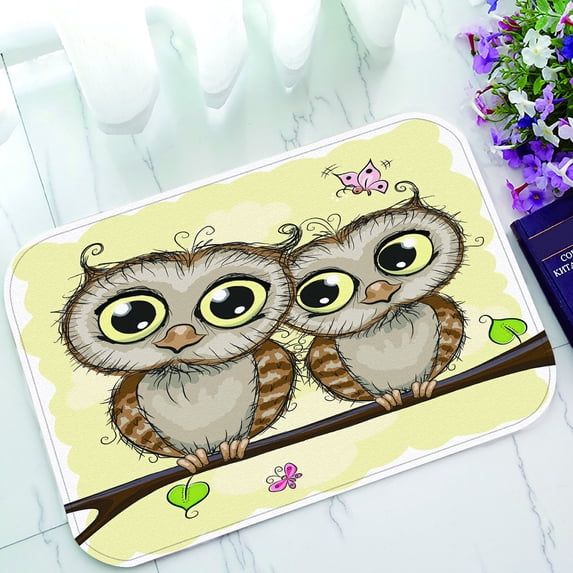 ABPHQTO Greeting Card With Two Cute Cartoon Owls Doormat Entrance Rug Area Rug Floor Mat Home Decor 23.5x16.7 Inch