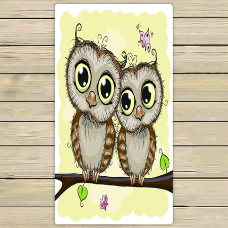 ABPHQTO Greeting Card With Two Cute Cartoon Owls Towels Beach Bath Pool Sprot Travel Hand Spa Towel 30x56 Inch