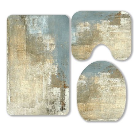 ABPHQTO Grey Beige Art Painting 3 Piece Bathroom Rugs Set Bath Rug Contour Mat and Toilet Lid Cover
