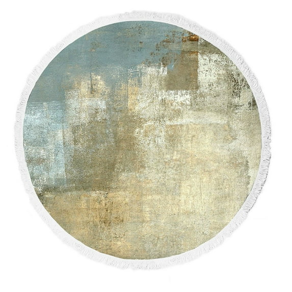 ABPHQTO Grey Beige Art Painting Round Beach Blanket with Tassels Beach Throw Towel Yoga Mat Picnic Blanket