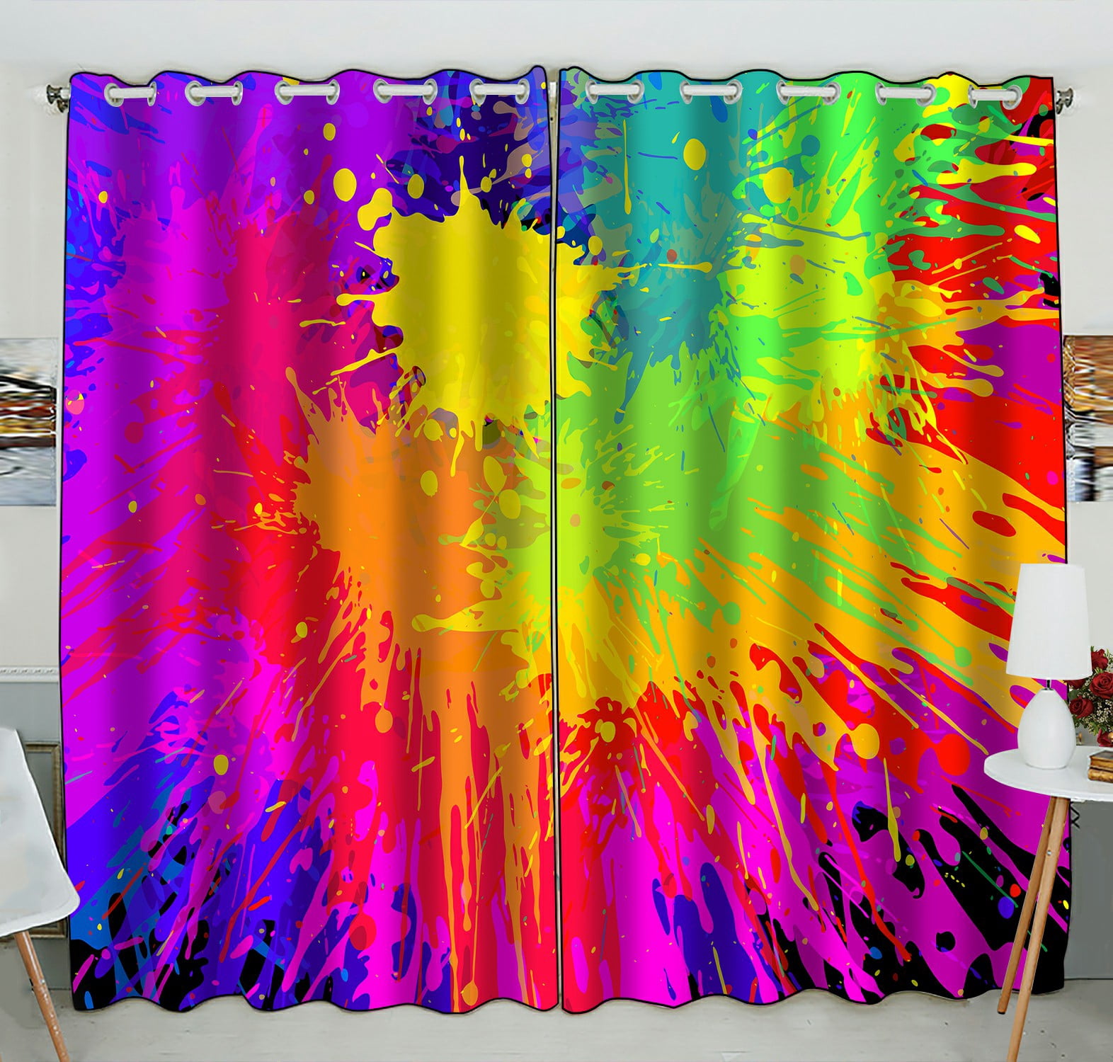 ABPHQTO Grunge Grommet Blackout Curtain Room Darkening Curtains 52x84 ...