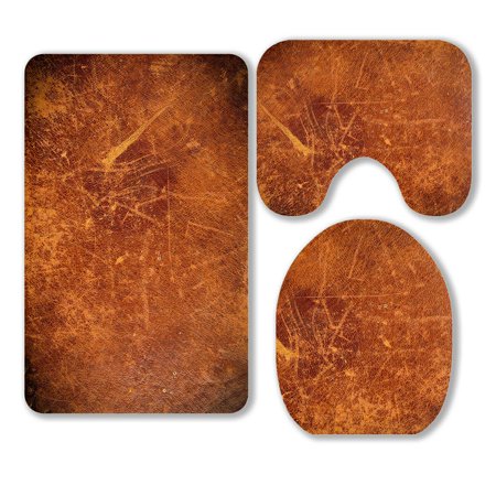 ABPHQTO Grunge Old Leather Texture Dark Edges 3 Piece Bathroom Rugs Set Bath Rug Contour Mat and Toilet Lid Cover