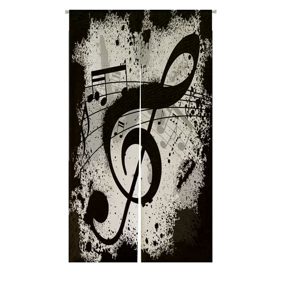 ABPHQTO Gunge Black Music Notes Japanese Noren Curtain Doorway Door Window Treatment Curtains Cotton Linen Curtain 105x120 cm