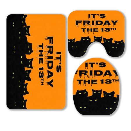 ABPHQTO Halloween Black Cats Friday 13 3 Piece Bathroom Rugs Set Bath Rug Contour Mat and Toilet Lid Cover
