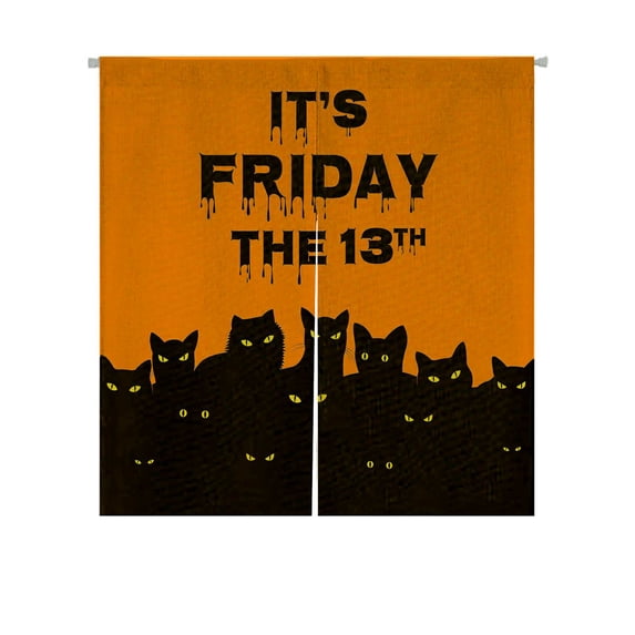ABPHQTO Halloween Black Cats Friday 13 Japanese Noren Curtain Doorway Door Window Treatment Curtains Cotton Linen Curtain 85x90 cm