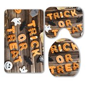 ABPHQTO Halloween Gingerbread Cookies Brown Wooden Table 3 Piece Bathroom Rugs Set Bath Rug Contour Mat and Toilet Lid Cover