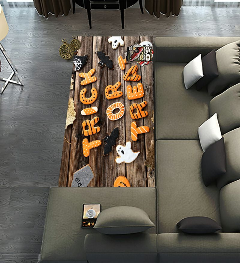 ABPHQTO Halloween Gingerbread Cookies Brown Wooden Table Runner Rug 3.3 ...