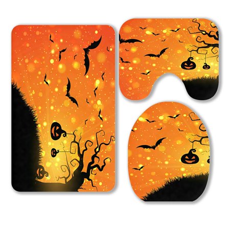 ABPHQTO Halloween Pumpkins Bats 3 Piece Bathroom Rugs Set Bath Rug Contour Mat and Toilet Lid Cover
