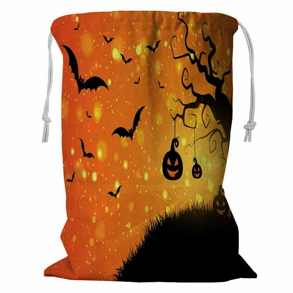 ABPHQTO Halloween Pumpkins Bats Storage Basket Laundry Bag with Drawstring 24x32 Inch