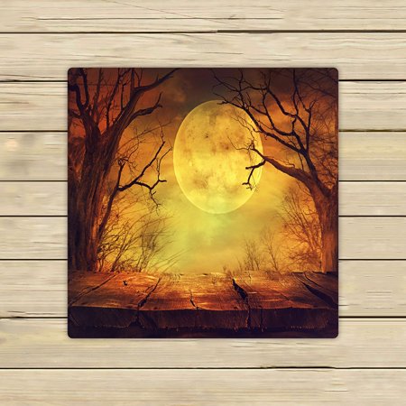ABPHQTO Halloween Spooky Forest Full Moon Wooden Table Towels Beach Bath Pool Sprot Travel Hand Spa Towel 13x13 Inch