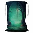 thumbnail image 1 of ABPHQTO Halloween Spooky Forest Trees Pumpkins Wooden Table Storage Basket Laundry Bag with Drawstring 18x24 Inch, 1 of 3