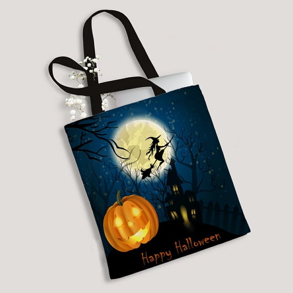 ABPHQTO Halloween Witch Full Moon Canvas Bag Reusable Tote Grocery Shopping Bags Tote Bag 14x16 inch