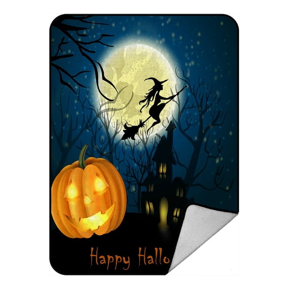 ABPHQTO Halloween Witch Full Moon Fleece Blanket Fleece Back Throw Blanket 58x80 Inch
