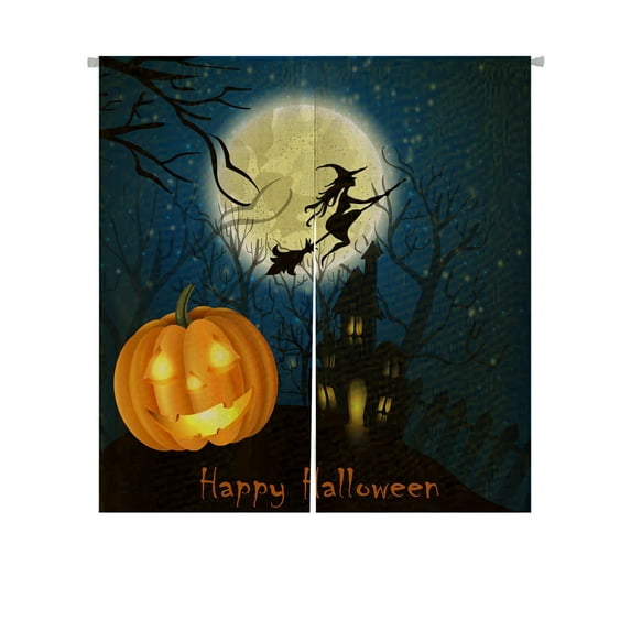 ABPHQTO Halloween Witch Full Moon Japanese Noren Curtain Doorway Door Window Treatment Curtains Cotton Linen Curtain 105x120 cm