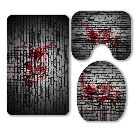 ABPHQTO Hand Brick Wall Dark Halloween Festival 3 Piece Bathroom Rugs Set Bath Rug Contour Mat and Toilet Lid Cover
