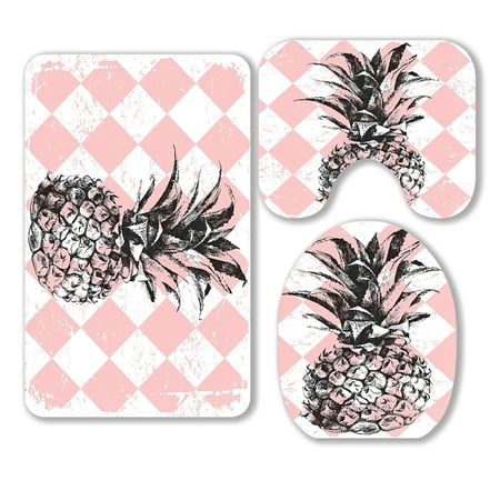 ABPHQTO Hand Drawn Pineapple Rhombus 3 Piece Bathroom Rugs Set Bath Rug Contour Mat and Toilet Lid Cover