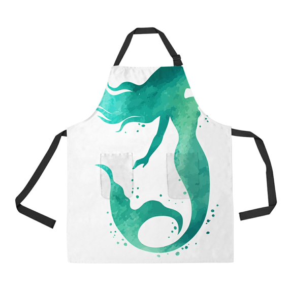 ABPHQTO Hand Painted Mermaid Silhouette Apron Home Kitchen Apron with Pockets