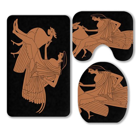 ABPHQTO Handsome Man Astride Rooster Ancient Greek Folk 3 Piece Bathroom Rugs Set Bath Rug Contour Mat and Toilet Lid Cover