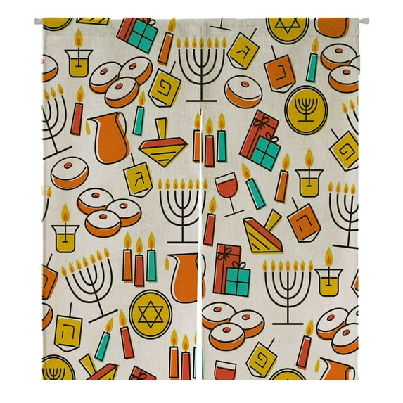ABPHQTO Hanukkah Jewish Holiday Symbol Menorah Candles Donuts Japanese Noren Curtain Doorway Door Window Treatment Curtains Cotton Linen Curtain 85x150 cm