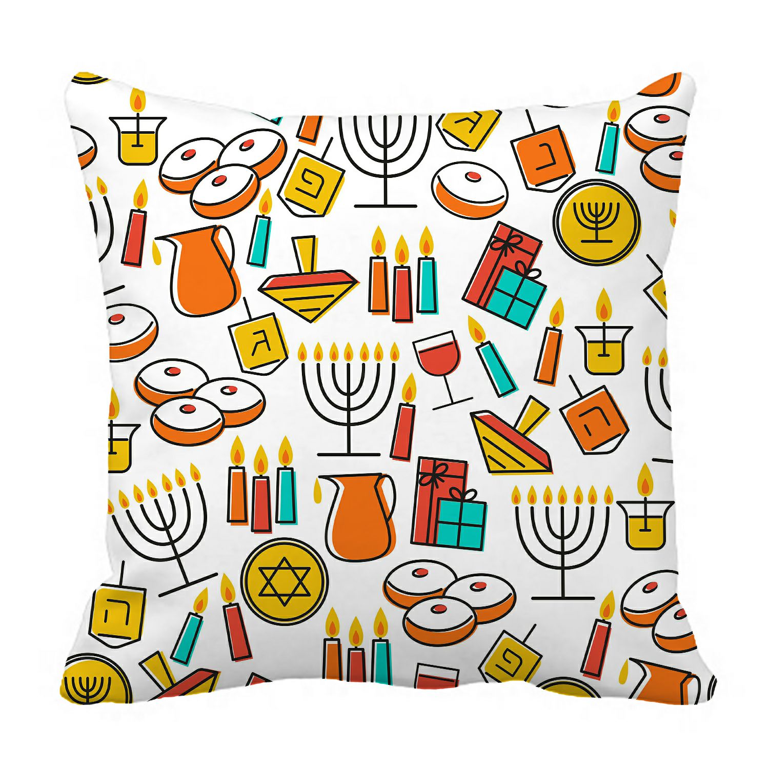ABPHQTO Hanukkah Jewish Holiday Symbol Menorah Candles Donuts Pillow