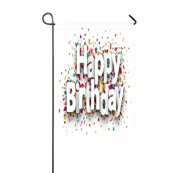 ABPHQTO Happy Birthday Paper Sign Over Confetti Holiday Home Outdoor Garden Flag House Banner Size 12x18 Inch