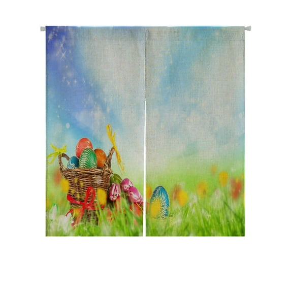 ABPHQTO Happy Easter Basket Eggs Japanese Noren Curtain Doorway Door Window Treatment Curtains Cotton Linen Curtain 85x90 cm