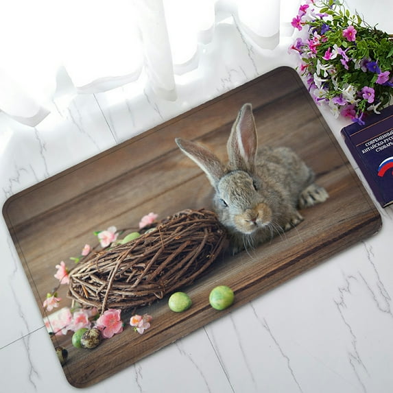 ABPHQTO Happy Easter Bunny Eggs Nest Doormat Entrance Rug Area Rug Floor Mat Home Decor 30x18 Inch