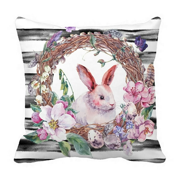 ABPHQTO Happy Easter Willow Bunny Apple Tree Eggs Feathers Butterflies Pillow Case Pillow Cover Pillow Protector Two Sides For Couch Bed 18x18 Inch