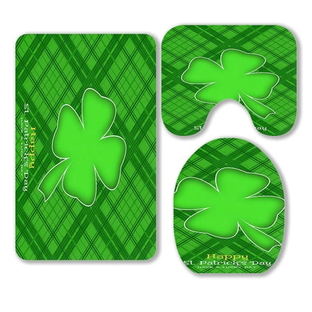 ABPHQTO Happy Green Clover 3 Piece Bathroom Rugs Set Bath Rug Contour Mat and Toilet Lid Cover