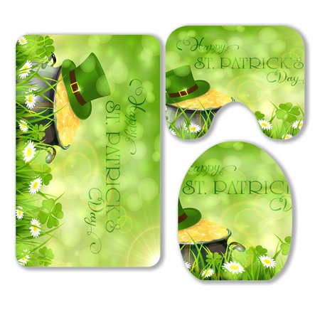 ABPHQTO Happy Green Clover 3 Piece Bathroom Rugs Set Bath Rug Contour Mat and Toilet Lid Cover