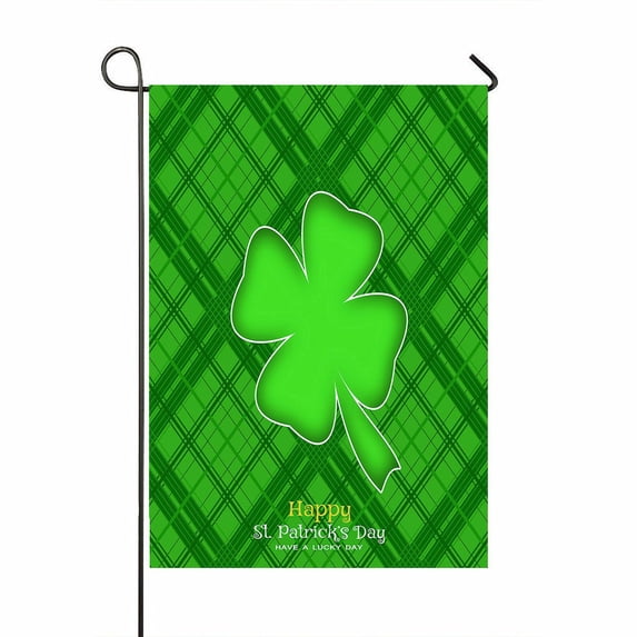 ABPHQTO Happy Green Clover Home Outdoor Garden Flag House Banner Size 28x40 Inch