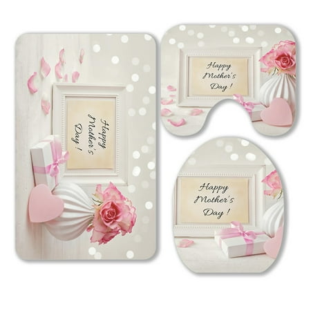 ABPHQTO Happy Mothers Day Frame 3 Piece Bathroom Rugs Set Bath Rug Contour Mat and Toilet Lid Cover