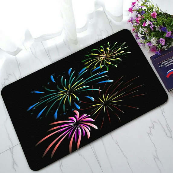 ABPHQTO Happy New Year Colored Neon Effect Fireworks Doormat Entrance Rug Area Rug Floor Mat Home Decor 30x18 Inch