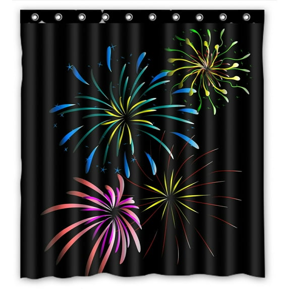 ABPHQTO Happy New Year Colored Neon Effect Fireworks Waterproof Polyester Shower Curtain and Hooks For Home Decor 66x72 Inch