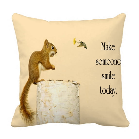 ABPHQTO Happy Squirrel Receiving Flower Hummingbird Friend Pillow Case Pillow Cover Pillow Protector Two Sides For Couch Bed 16x16 Inch