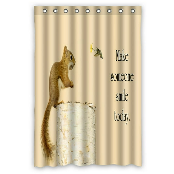 ABPHQTO Happy Squirrel Receiving Flower Hummingbird Friend Waterproof Polyester Shower Curtain and Hooks For Home Decor 48x72 Inch