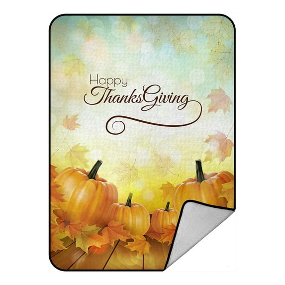 ABPHQTO Happy Thanksgiving Banner Autumn Vegetables Fleece Blanket Fleece Back Throw Blanket 58x80 Inch